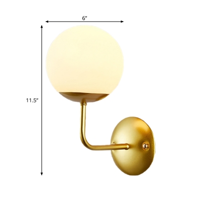 Gold 1 Head Wall Mount Light Colonial Opal Frosted Glass Ball Wall Mounted Lighting for Study Room
