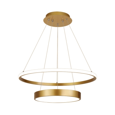 Gold 2-Tier Chandelier Lamp Postmodern Metal LED Pendant Lighting Fixture in Warm/White Light