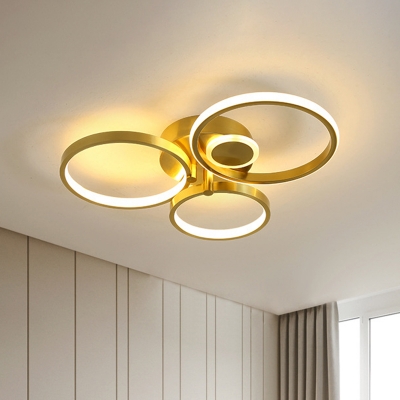 Gold LED Rings Close to Ceiling Lamp Modernism Metal Flushmount Lighting in Warm/White Light