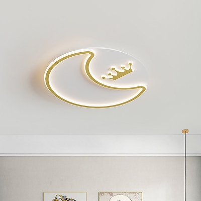 Gold Moon and Crown Ceiling Fixture Modern LED Acrylic Flush Mount Light for Nursery Room