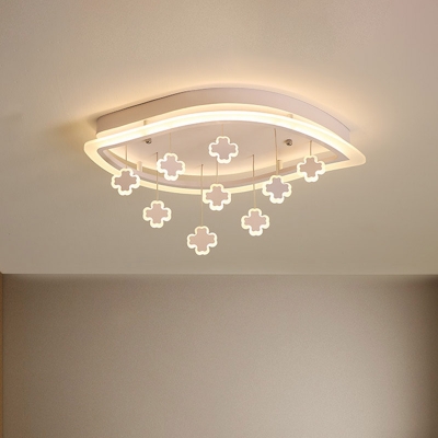 Leaf LED Ceiling Mounted Lamp Modern Creative Acrylic Bedroom Flush Mount in White with Cross Pendant