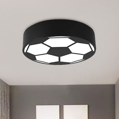 LED Playroom Close to Ceiling Lamp Modernism Black/Red/Yellow Flush Mount Light with Football Acrylic Shade