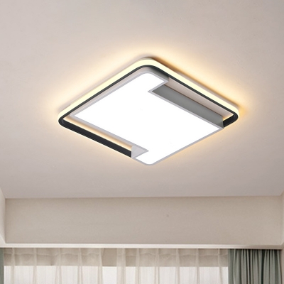LED Sleeping Room Flush Lamp Minimalist Black/White Ceiling Mounted Light with Squared Acrylic Shade, 18