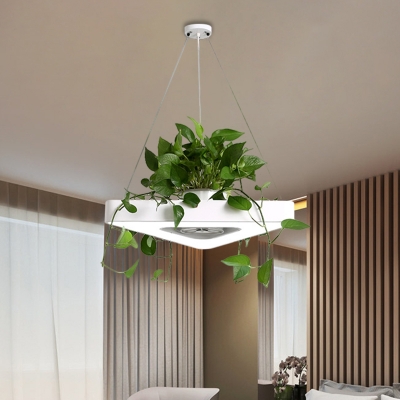 LED Triangle Pendant Chandelier Rustic Black/White Acrylic Suspension Lamp in Warm/White Light with Pot Deco