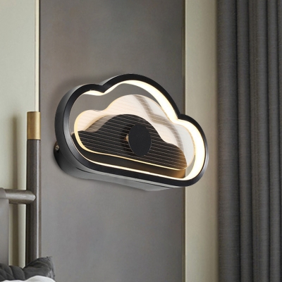 Loving Heart/Cloud Bedside Wall Sconce Acrylic LED Contemporary Wall Mounted Lamp in Black/White