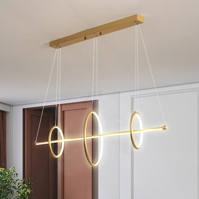 Metal Linear through 3 Rings Chandelier Minimalism Black/Gold LED Ceiling Suspension Lamp