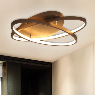 Metallic Oval Ceiling Fixture Modern LED Flush Mount Light Fixture in Coffee