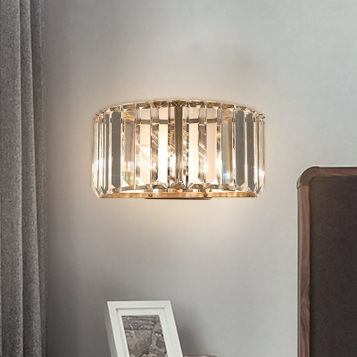 Minimalism Half-Drum Wall Lighting Crystal Rectangle 1 Bulb Bedside Surface Wall Sconce in Gold