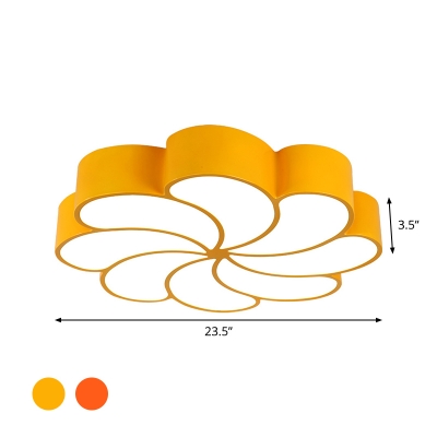 Minimalism LED Ceiling Fixture Yellow/Orange Chrysanthemum Flush Mount Lamp with Acrylic Shade