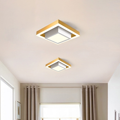 Modern Cubic Ceiling Lighting Metallic LED Corridor Flush Mount Lamp in Black/Gold, Warm/White Light