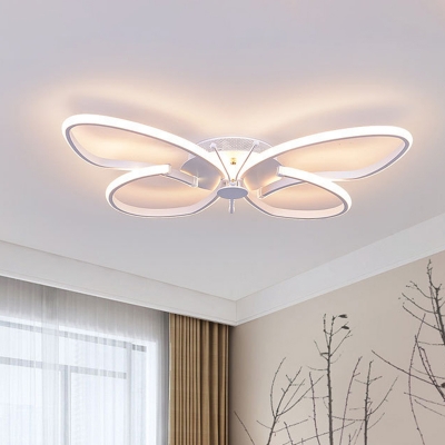 Modernist LED Flush Mount Fixture White Butterfly Ceiling Lighting with Metallic Shade in Warm/White/Natural Light