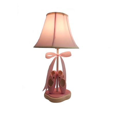 Pink Flared Nightstand Lamp Kids 1 Head Fabric Table Light with Bowknot and Ballet Shoes Decor