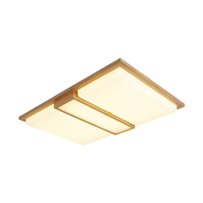 Rectangle Wooden LED Ceiling Flush Modern Beige Splicing Designed Flushmount Light in Warm/White Light, 26