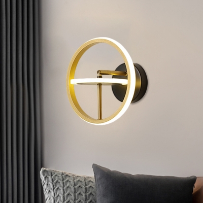 Round Bedroom Wall Lighting Ideas Metallic LED Minimalism Wall Lamp Fixture with Adjustable Design in Gold, Warm/White Light
