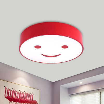 Round Flush Mount Lighting Modern Acrylic Red/Yellow/Blue LED Ceiling Light Fixture with Smiling Face Design