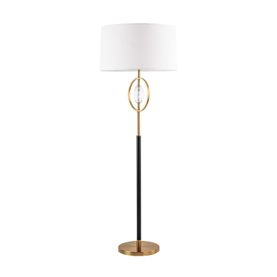 Single Bulb Oval Floor Lighting Modernism Brass and Black Crystal Prisms Floor Lamp with Fabric Shade