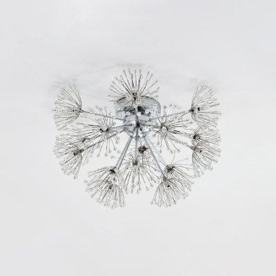 Snowburst Bedroom LED Flushmount Contemporary Clear Beveled Crystal 9/15 Bulbs Chrome Semi Flush Ceiling Light
