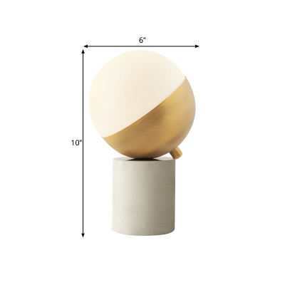Stone Cylinder Task Light Modern Style 1-Head Gold Night Lamp with Spherical Opal Glass Shade