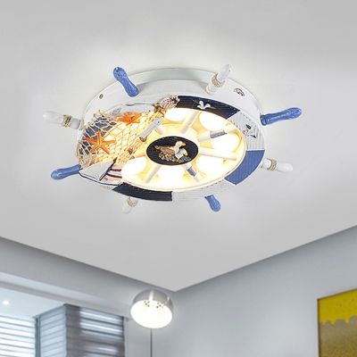 LED Parlor Ceiling Fixture Cartoon White Flush Mount Lighting with Rudder Acrylic Shade in Warm/White Light