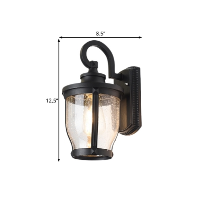 1 Bulb Wall Light Fixture Industrial Patio Wall Lamp with Urn Clear Seeded Glass Shade in Black