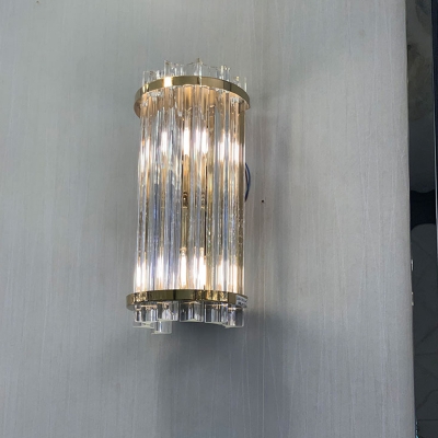 2 Bulbs Gold Column Flush Wall Sconce Minimalism Fluted Clear Glass Rods Wall Lighting Ideas