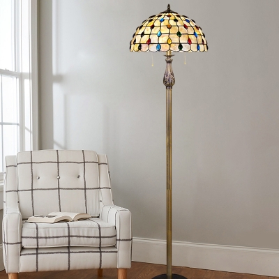 2 Lights Grid Dome Standing Light, Floor Lamps With 2 Pull Chains