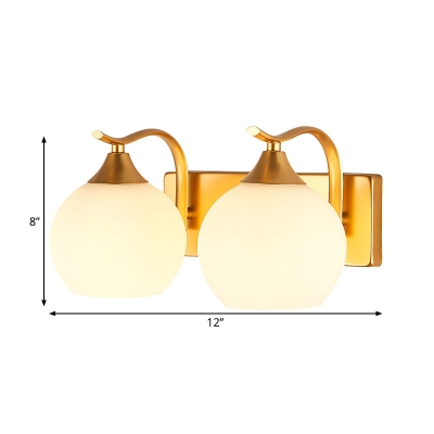 2 Lights Wall Lighting Colonial Global Cream Glass Wall Light Fixture in Gold for Bedroom