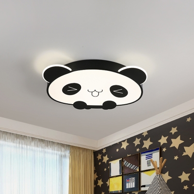 Acrylic Cute Panda Ceiling Flush Cartoon Style LED Flush Mount Lighting Fixture in Black/Pink, Warm/White Light