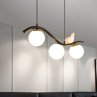Black Orb Island Lighting Ideas Simplicity 3 Lights Clear/White Glass Ceiling Lamp with Bird on Wavy Beam