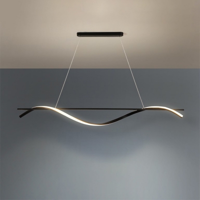 Black Straight and Wavy Lina Island Lamp Simplicity LED Metallic Hanging Ceiling Lamp in Warm/White Light