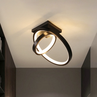 Black/White Rings Flushmount Modern LED Metallic Ceiling Lamp with Triangle Canopy in Warm/White Light