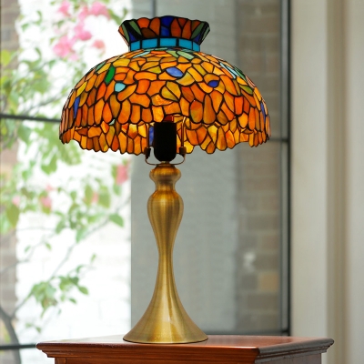 Bowl Cut Glass Night Lamp Baroque 1 Bulb Brass Finish Nightstand Lighting for Study Room