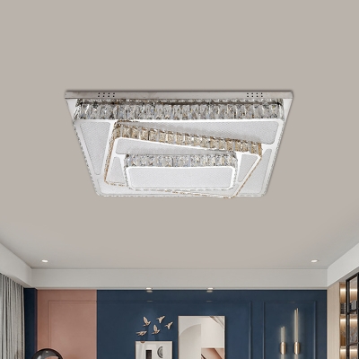 Chrome Rectangle Flush Ceiling Light Contemporary LED Clear Crystal Lighting Fixture for Living Room
