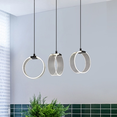 Circular Multi-Pendant Modernity Acrylic 3 Heads Black Suspension Lighting Fixture for Dining Room