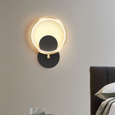Circular Wall Mounted Light Modernist Metal LED Black Flush Wall Sconce for Sleeping Room