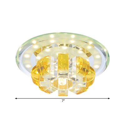 Contemporary Round Flush Light Gold Crystal Block LED Corridor Ceiling Mounted Fixture