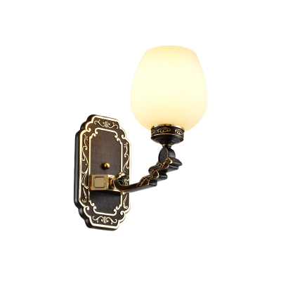 Country Conic Wall Sconce Lighting 1 Bulb Frosted Glass Wall Mount Light Fixture in Black