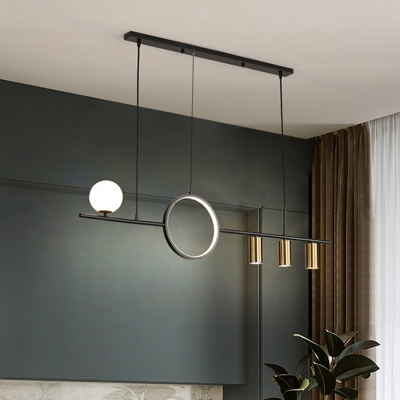 Cylinder Hanging Island Light Simplicity Metal 3 Heads Restaurant Ceiling Suspension Lamp in Black