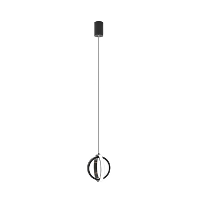 Dual Circle Metal Drop Pendant Minimalist LED Black/White Suspension Lighting in Warm/White Light for Bedside