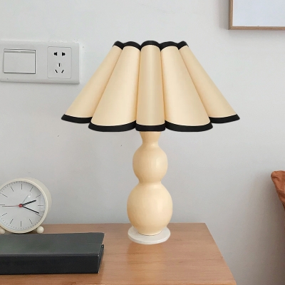 Fabric Scalloped Night Lighting Modern 1 Head Coffee/Beige Table Lamp with Globe Ceramic Base