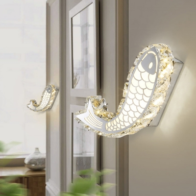 Fish Shaped Clear Crystal Wall Lamp Contemporary LED Chrome Wall Mounted Lighting for Living Room