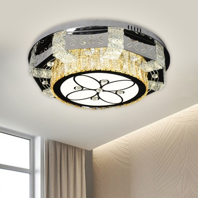 Geometric Clear Crystal Block Flushmount Contemporary LED Black Close to Ceiling Lamp