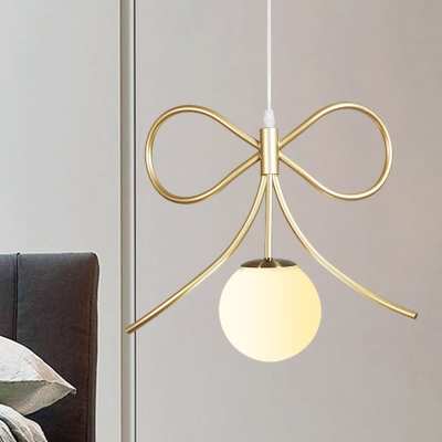 Globe Hanging Pendant Light Kids Opal Glass 1-Bulb Bedroom Ceiling Lamp in Gold with Wing/Star/Loving Heart Frame