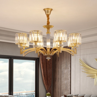 Gold Drum Hanging Lamp Kit Contemporary 3/8 Lights Clear Crystal Chandelier Light Fixture for Living Room