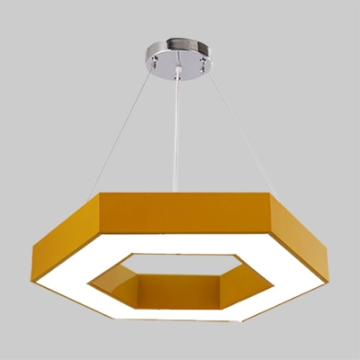 Hexagon Ring Playroom Ceiling Pendant Acrylic LED Modernist Chandelier Lighting in Yellow/Red/Blue