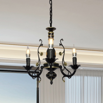 Industrial Candle Chandelier 3 Lights Metal Pendant Light in Black for Dining Room