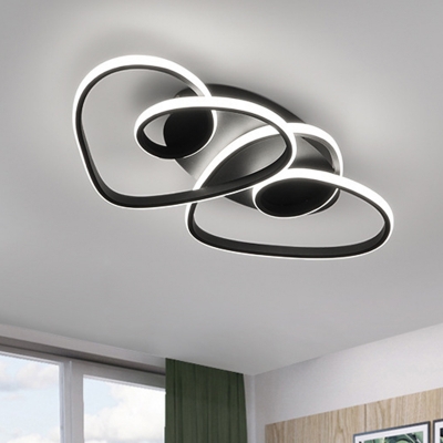 LED Bedroom Flush Mount Lamp Contemporary Black Ceiling Flush with Dual Loving Heart Metallic Shade, Warm/White Light