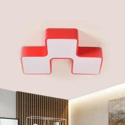 LED Nursery Flush Light Minimalism Red/Yellow Ceiling Mounted Fixture with Toy Brick Acrylic Shade