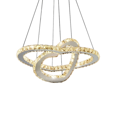 Living Room LED Chandelier Lamp Modern Chrome Pendant Light Kit with Loving Heart Beveled Crystal Shade in Warm/White Light