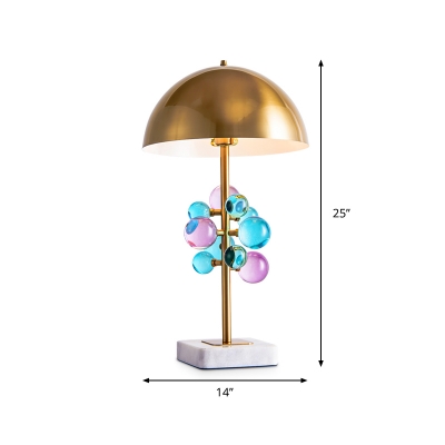 Modern Domed Nightstand Light Metal 1 Bulb Bedroom Night Lamp in Gold with Crystal Ball Deco